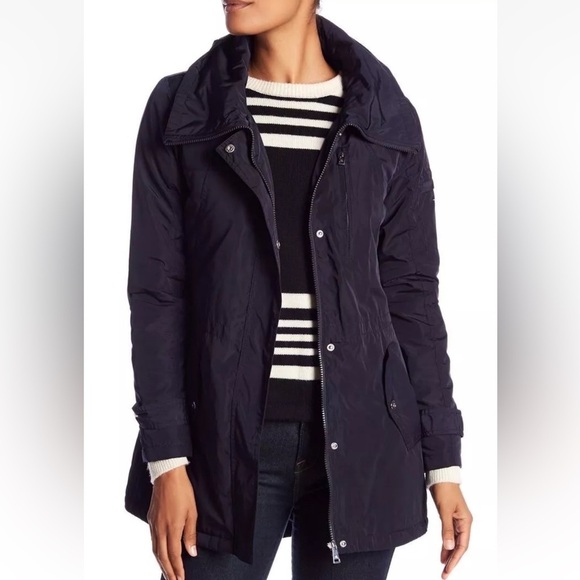 Lauren Ralph Lauren navy blue hooded rain jacket coat utility drawstring waist - Picture 1 of 14